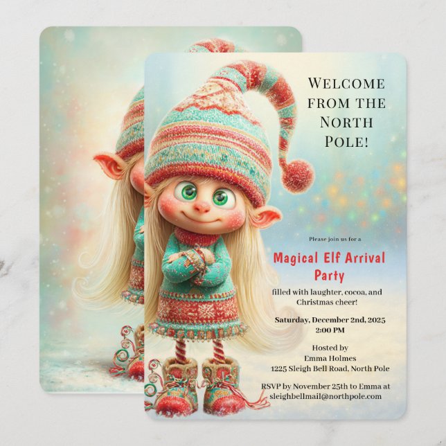 Welcome Elf Party | North Pole Arrival Celebration Invitation (Front/Back)