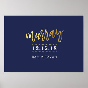 WELCOME EVENT POSTER faux gold name navy 28x20