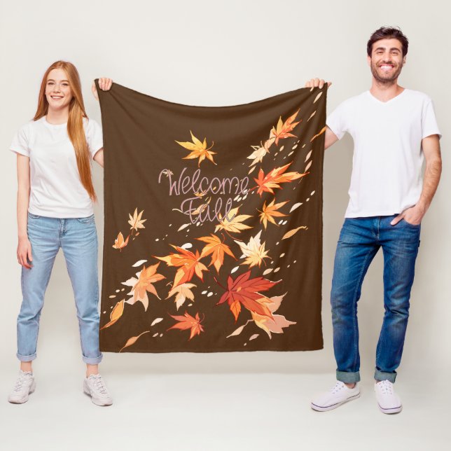 Welcome Fall, Autumn Leaves Fleece Blanket (In Situ)