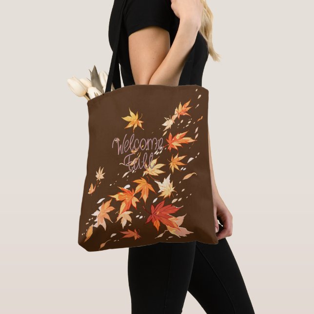 Welcome Fall, Autumn Leaves Tote Bag (Close Up)