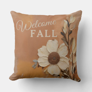 Welcome Fall Decor Burnt Orange Tan Brown Floral Cushion