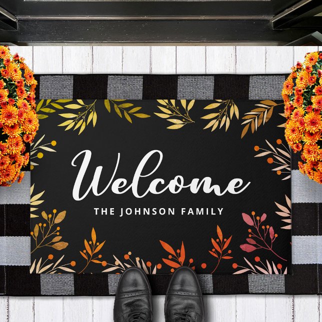 Welcome Fall Leaves Personalised Family Name  Doormat (Creator Uploaded)