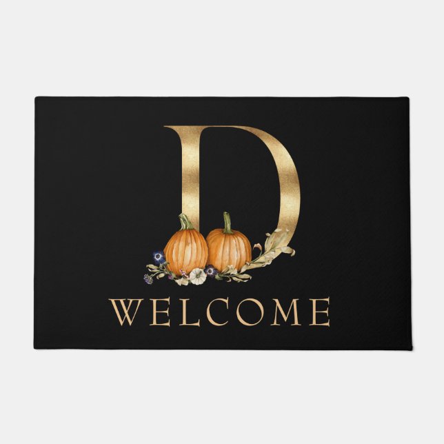 WELCOME Fall Monogram D with Pumpkin Doormat (Front)