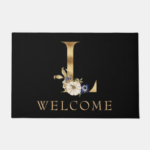 WELCOME Fall Monogram L with Pumpkin Doormat