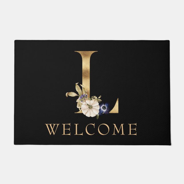 WELCOME Fall Monogram L with Pumpkin Doormat (Front)