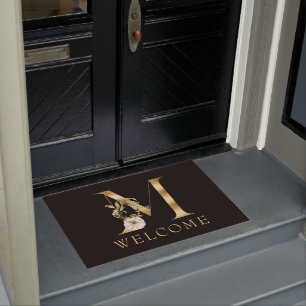 WELCOME Fall Monogram M with Pumpkins Doormat