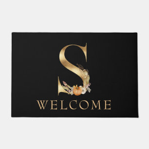WELCOME Fall Monogram S with Pumpkins  Doormat