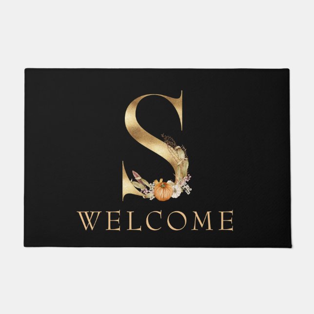 WELCOME Fall Monogram S with Pumpkins  Doormat (Front)