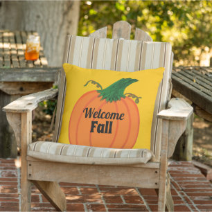 Welcome Fall Orange Pumpkin Family NAME Cushion