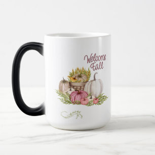 Welcome Fall Pink White Pumpkins Autumn Magic Mug