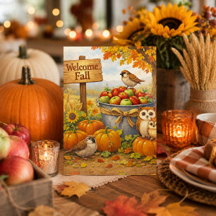 Welcome Fall Pumpkin Harvest Woodland Holiday Card
