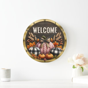 Welcome Fall Pumpkins Harvest Large Clock