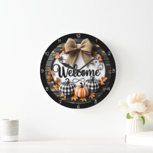 Welcome Fall Pumpkins Large Clock