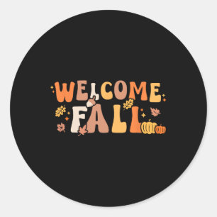 Welcome Fall Retro Hello Autumn Season Leaves Wome Classic Round Sticker