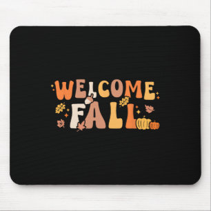 Welcome Fall Retro Hello Autumn Season Leaves Wome Mouse Pad