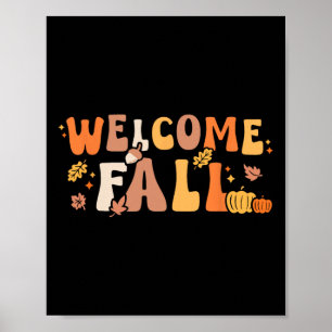 Welcome Fall Retro Hello Autumn Season Leaves Wome Poster