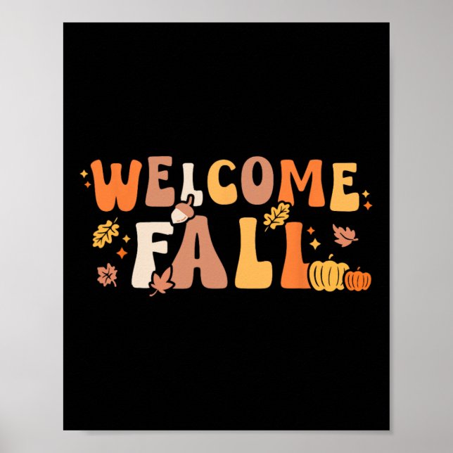 Welcome Fall Retro Hello Autumn Season Leaves Wome Poster (Front)