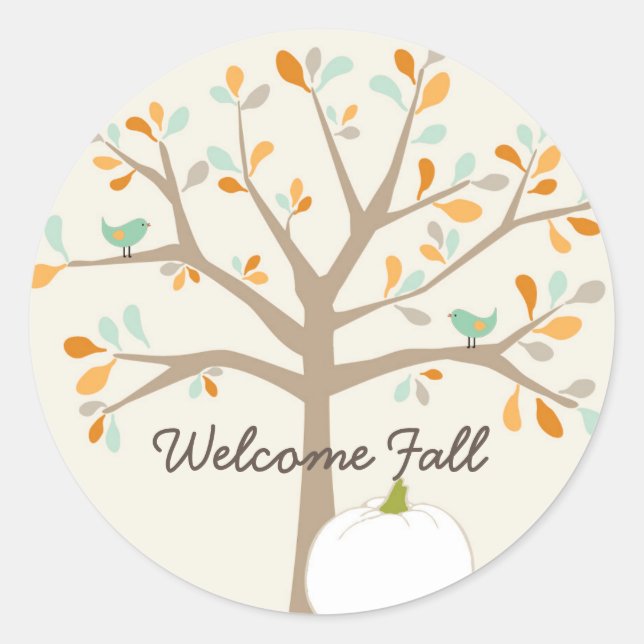 Welcome fall tree white pumpkin envelope seal (Front)