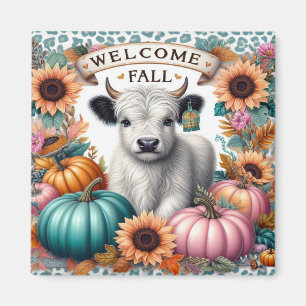 Welcome Fall With A Cute Cow Among Pumpkins  Magnet