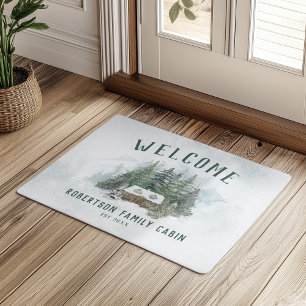 Welcome Family Cabin Rustic Pine Forest Doormat