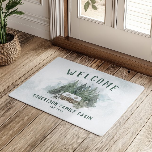 Welcome Family Cabin Rustic Pine Forest Doormat (Creator Uploaded)
