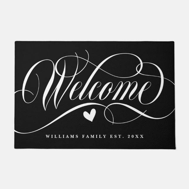 Welcome Family Name Black & White  Doormat (Front)