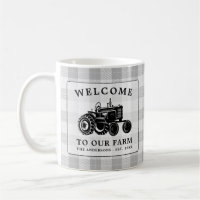 Welcome Family Name Farm Tractor White Plaid