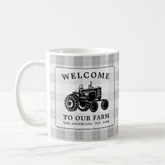 Welcome Family Name Farm Tractor White Plaid Coffee Mug