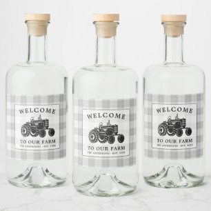 Welcome Family Name Farm Tractor White Plaid Label