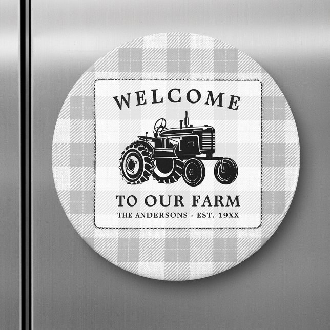 Welcome Family Name Farm Tractor White Plaid Magnet (Creator Uploaded)