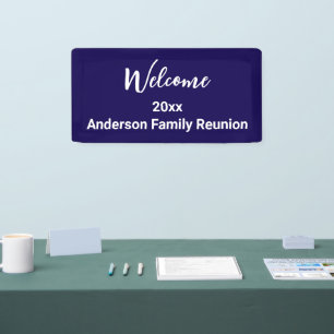 Welcome Family Reunion Dark Blue White with Name Banner
