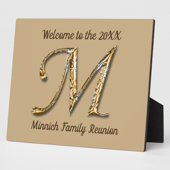 Welcome Family Reunion Gold Letter M Monogram Plaque (Side)