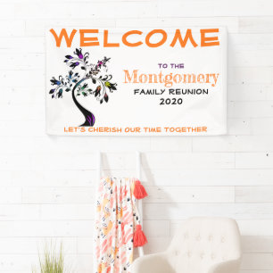 Welcome Family Reunion Personalised Colourful Tree Banner