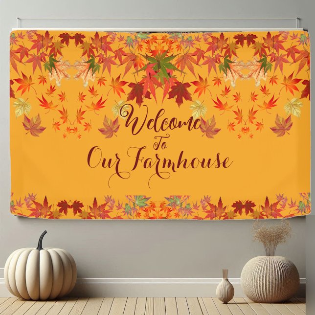 Welcome Farmhouse Fall Colours Maple Leaves Autumn Banner (Welcome Farmhouse Fall Colors Maple Leaves Autumn Banner)