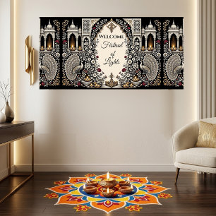 Welcome Festival of Lights Silver Jewel Tone Mahal Banner