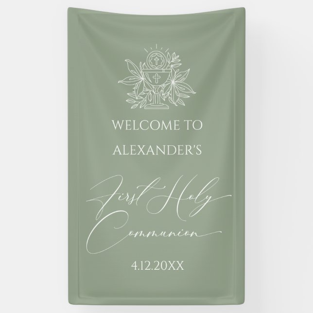 WELCOME FIRST COMMUNION banner custom Sage (Vertical)