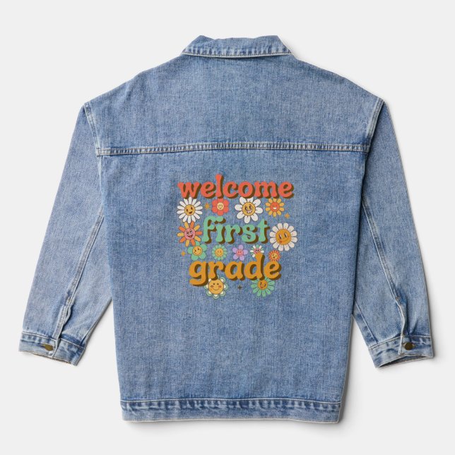 WELCOME FIRST GRADE  FIRST DAY OF SCHOOL BACK DENIM JACKET (Back)