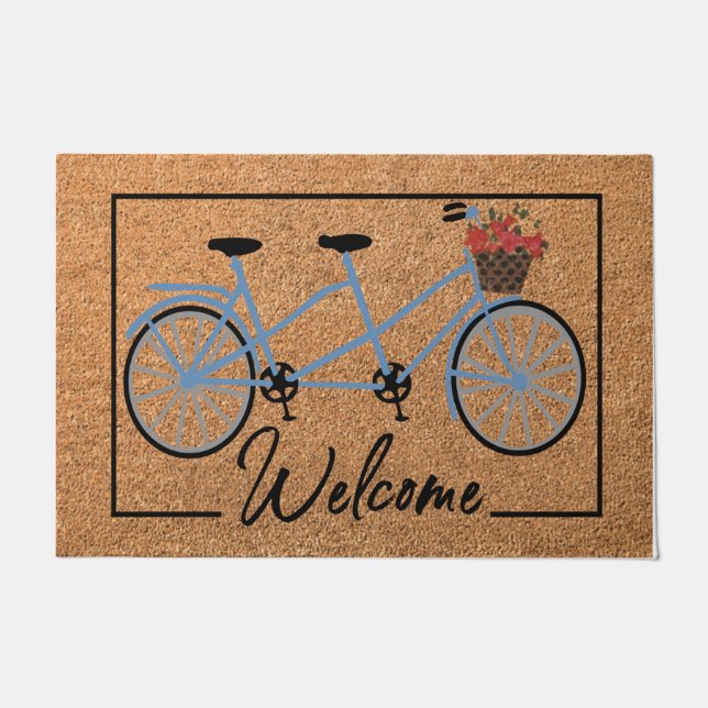  Welcome Floral Bicycle Doormat, Best Bike Lovers Doormat (Front)