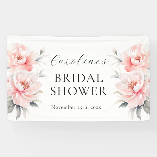 WELCOME Floral Peonies Blush Pink BRIDAL SHOWER Banner (Horizontal)