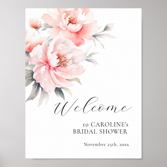 WELCOME Floral Peonies Blush Pink BRIDAL SHOWER Poster (Front)