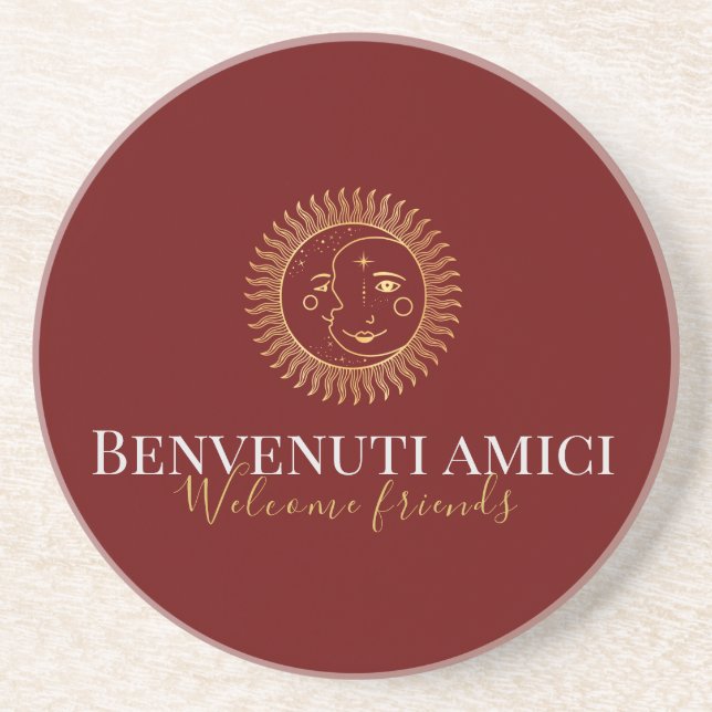 Welcome Friends English / Italian Custom Coaster (Front)