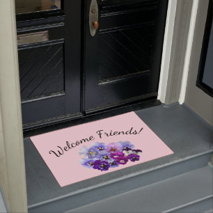 Welcome Friends Pansy Floral Door Mat
