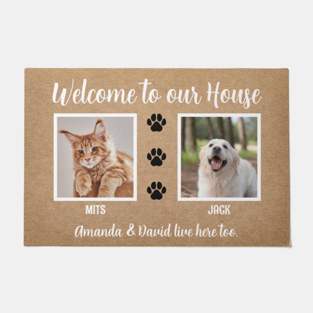 Welcome Funny Dogs House Custom 2 Pet Photo Doormat (Front)