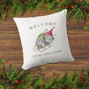 Welcome Gnome Sweet Home Christmas Sleigh Cushion