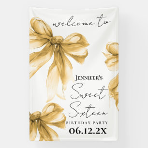 Welcome Gold Bow Coquette Script Sweet 16  Banner