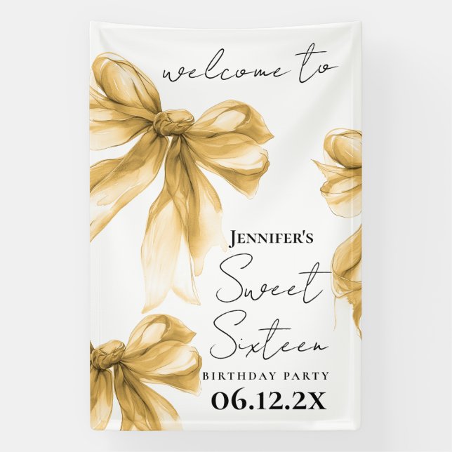 Welcome Gold Bow Coquette Script Sweet 16  Banner (Vertical)