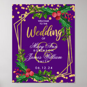 Welcome Gold Purple Holiday Wedding Holly Poster