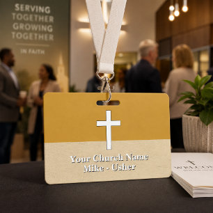 Welcome Gold White Christian Church Usher ID Badge