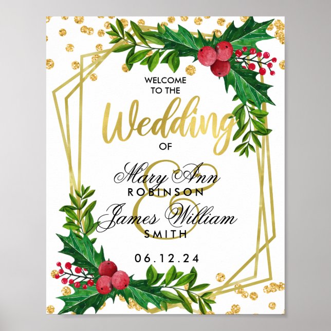 Welcome Gold White Holiday Wedding Holly Poster (Front)