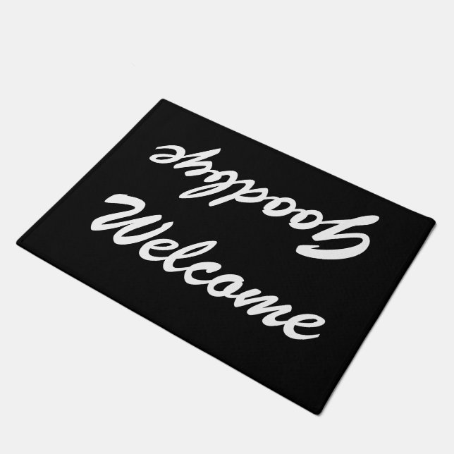 WELCOME GOODBYE doormat | Black and white (Angled)